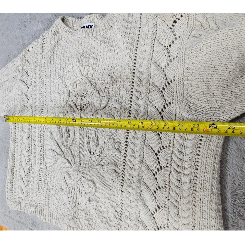 DKNY Cable Knit Sweater, Vintage 1990's Y2K  Handknit, 100% Cotton, Womens Sz M - Picture 8 of 10